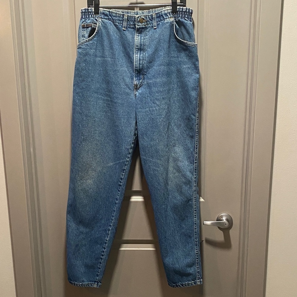 Vtg High Waisted Mom Jeans 100 Cotton Made USA Straight Leg 18 Tall Denim